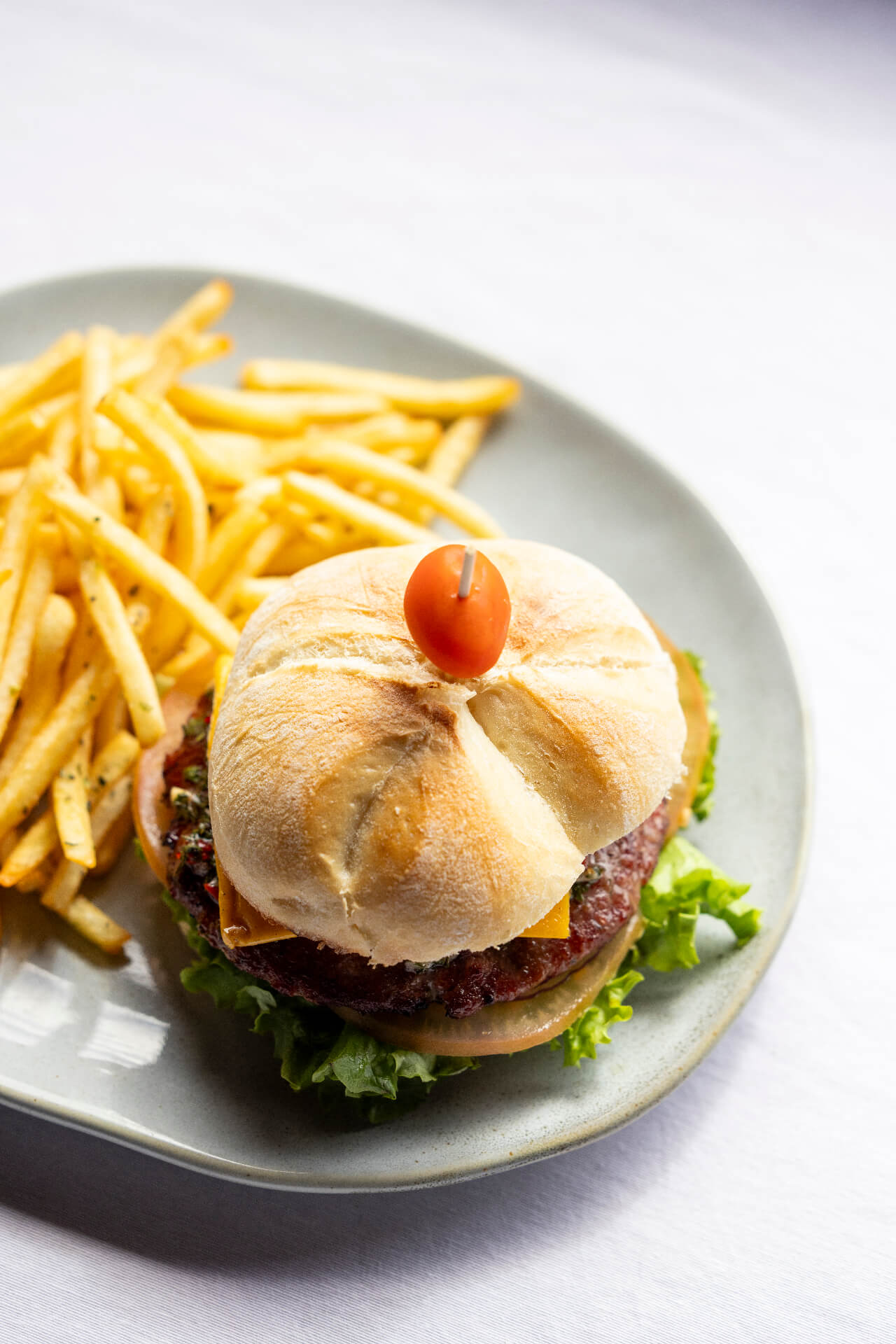 Gourmet Burger with fries