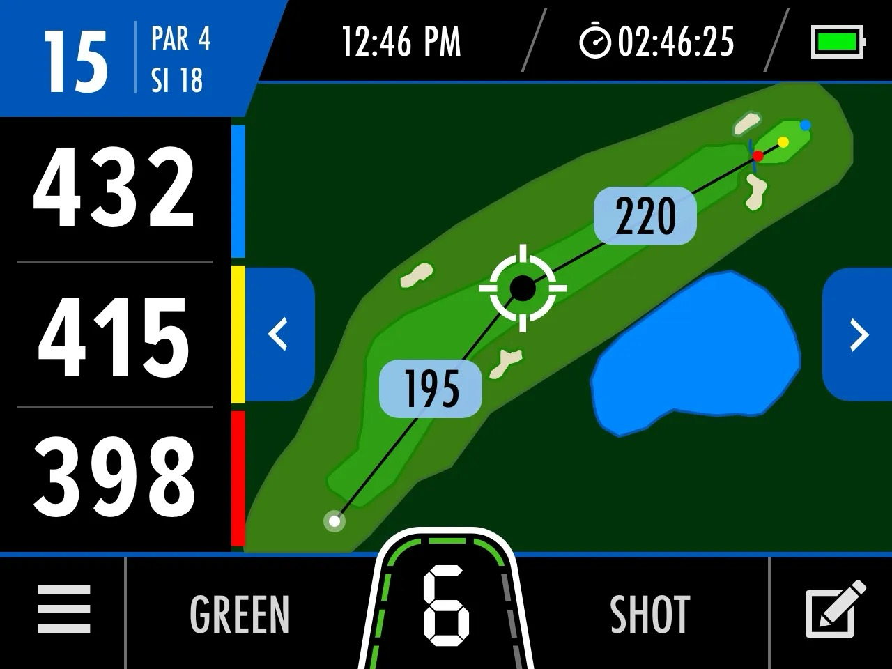 Pantalla GPS Motocaddy — recorrido de Golf del Sur cargado